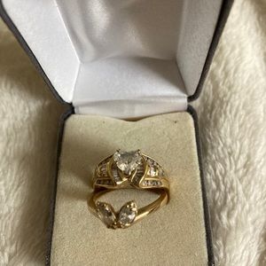 Real Natural Diamond heart 14k Gold ring set